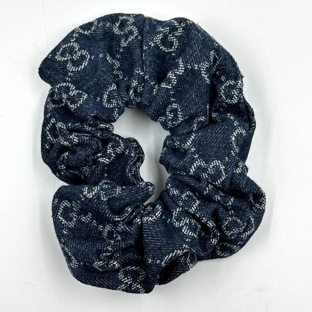 Gemelli Stephie Navy Blue Monogram Scrunchie Hair Tie Elastic Accessory NWT
